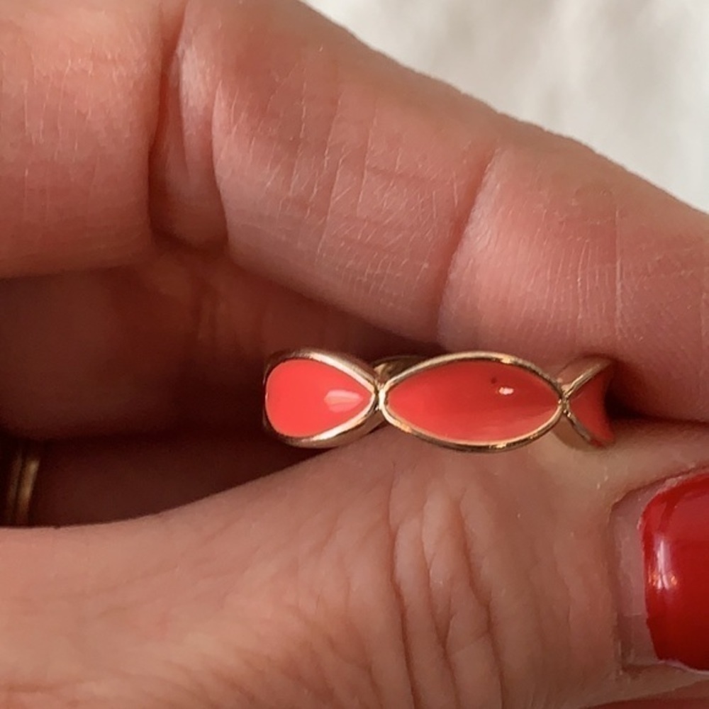 💐5/25 orange enamel gold tone elegant band ring - Picture 3 of 7